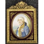 Antique brass framed Louis XVI portrait miniature
