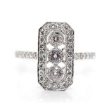 Art Deco style diamond and 18ct white gold ring
