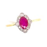 Ruby and diamond set 18ct yellow gold ring