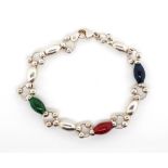Tri colour enamel and sterling silver bracelet