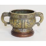 Chinese bronze censer & stand