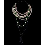 Cultured pearl and gemstone bead necklace group