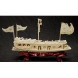 Circa 1930 carved ivory Junk boat figure