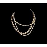 Three 20th C. cultured pearl necklaces