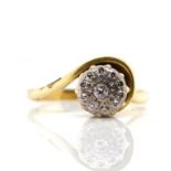 Two tone 18ct yellow gold diamond cluster ring
