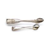 Two sets of sterling silver sugar tongs