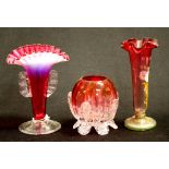 Three Victorian ruby glass vases