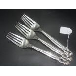 Set three Georg Jensen 'Acorn' silver dinner forks