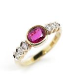 Ruby & diamond set 14ct yellow gold ring