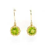 Peridot, diamond and 18ct yellow gold earrings