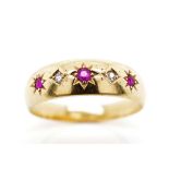 Antique 18ct yellow gold, ruby and diamond ring