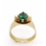 Green gemstone and 9ct yellow gold ring