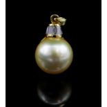 14mm pearl, diamond and yellow gold pendant