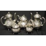 Five piece Sheffield silver plate tea/coffee set