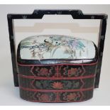 Chinese decorated lacquer & ceramic storage box