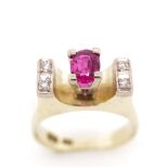 Ruby and diamond set 14ct yellow gold ring