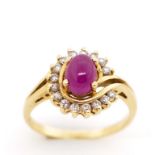 Ruby and diamond set 14ct yellow gold ring