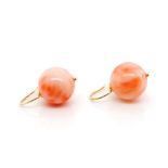 Pink coral bead and 9ct yellow gold earrings
