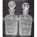 Pair sterling silver & crystal spirit decanters