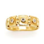 Diamond and 14ct yellow gold trilogy ring
