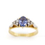 Sapphire, diamond set 18ct yellow gold ring