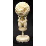 Chinese ivory puzzle ball on stand circa 1930