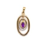 9ct yellow gold, diamond and amethyst pendant