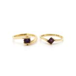 Two amethyst and 9ct yellow gold rings
