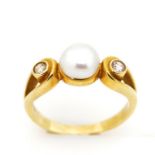 Keshi pearl, diamond and 18ct yellow gold ring