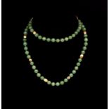 Vintage jade and 14ct rose gold beaded necklace