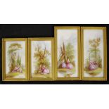 Set four framed hand painted ceramic plaques