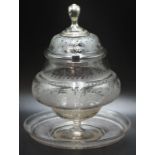 Dutch silver & etched glass bon bon dish