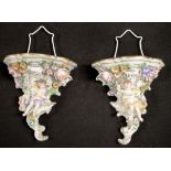 Pair Sitzendorf floral porcelain wall brackets