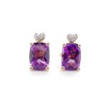 Amethyst and diamond set 9ct yellow gold stud