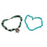 Two turquoise beaded choker necklaces