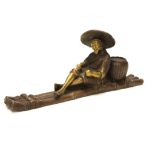 Japanese bronze seated gentleman fishing figure