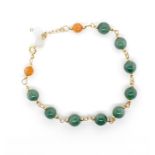 Jade bead and gilt metal chain bracelet