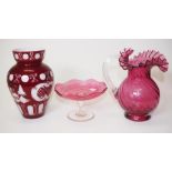 Ruby glass comport and jug