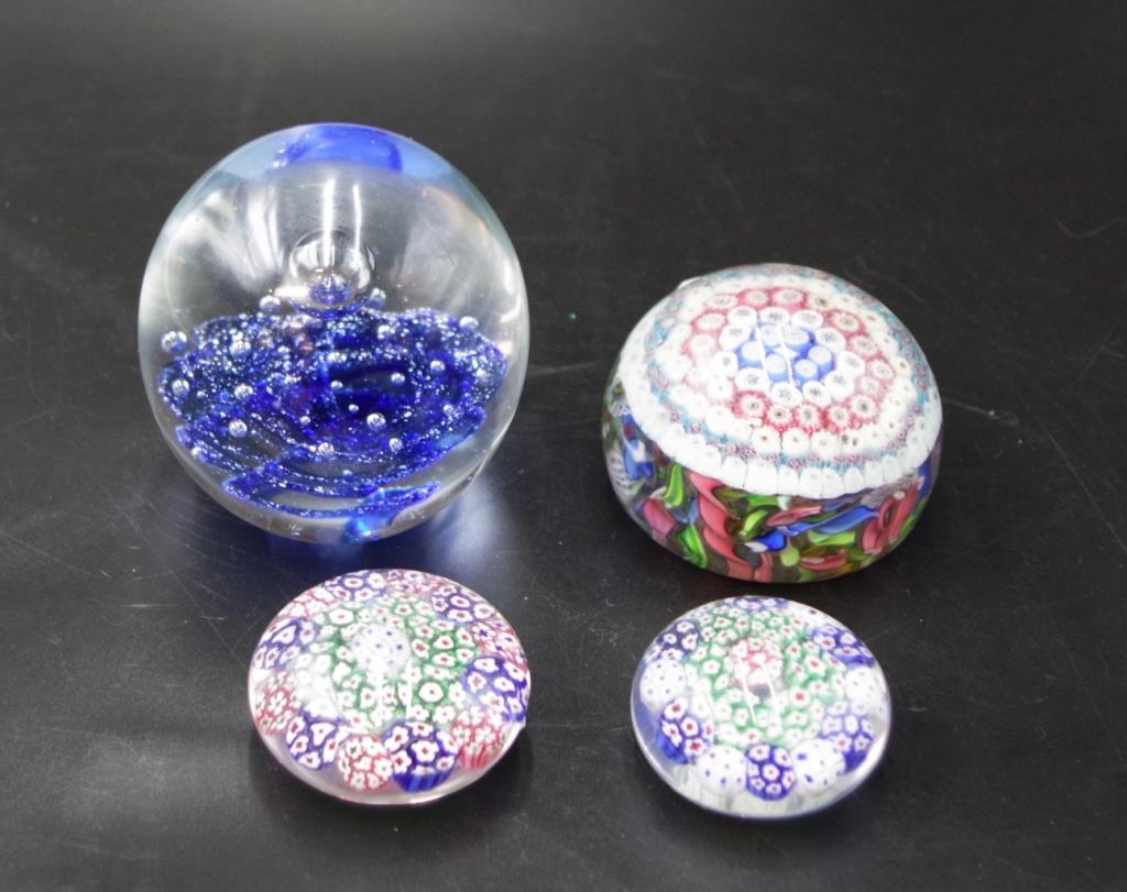 Three various millefiori glass paperweights