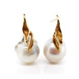 Baroque pearl and 18ct yellow gold earrings