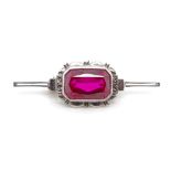 Art Deco 9ct white gold and synthetic ruby brooch