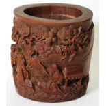Chinese carved wood brush pot