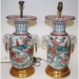 Pair Good Chinese ceramic electric table lamps