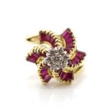 Ruby and diamond set 18ct yellow gold ring