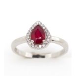 Treated Ruby and sterling silver halo ring