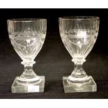 Pair of Georgian etched/cut glass rummers