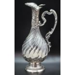 Ornate Swiss silver and cut glass ewer