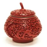 Good Chinese carved cinnabar lidded bowl