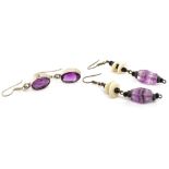 Two pairs of amethyst earrings