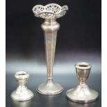 Sterling silver posy vase and 2 candlesticks